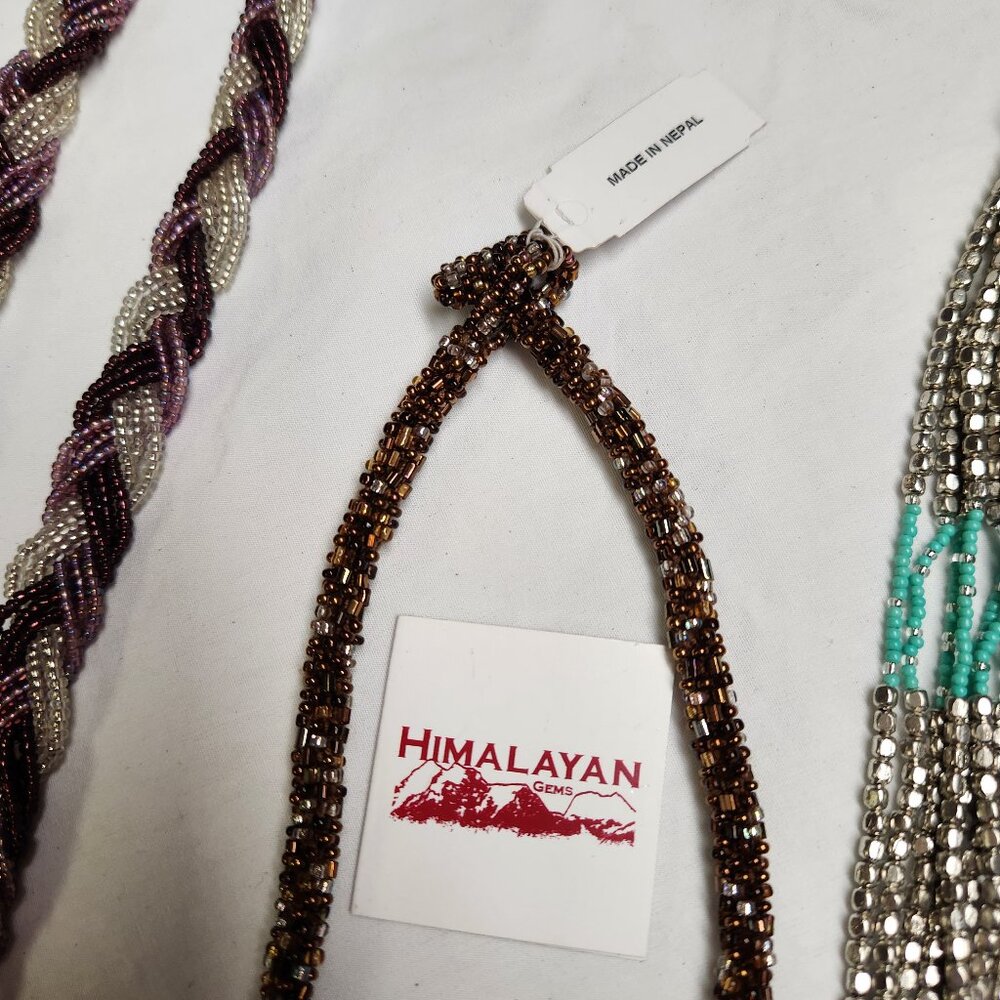 SEED BEAD NECKLACES, LOT OF 3, Himalayan gems, Fringe, Rope/Braid - Picture 4 of 12